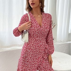 Floral Print Elegant Vacation Wrap Dress