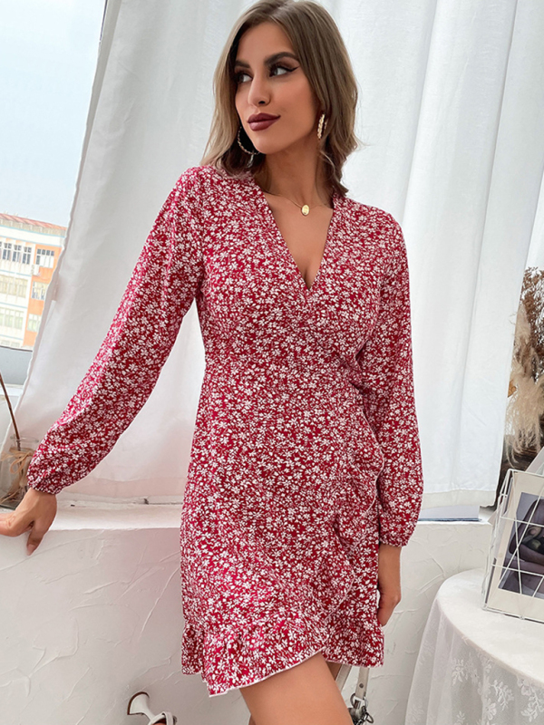 Floral Print Elegant Vacation Wrap Dress - Image 5