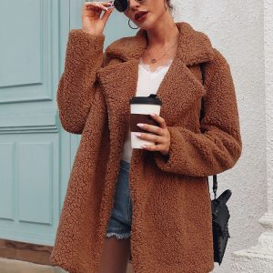 Autumn and winter fashion suit collar grain fleece long-sleeved women's top coat