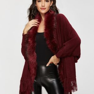 autumn winter fur fur collar shawl cardigan wool coat