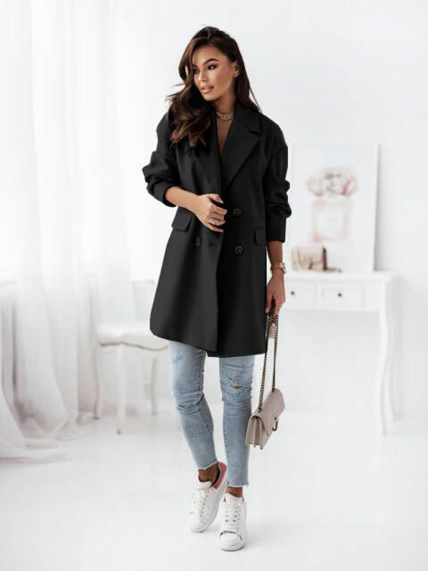 Long sleeve suit collar double breasted woolen coat new style temperament - Image 3