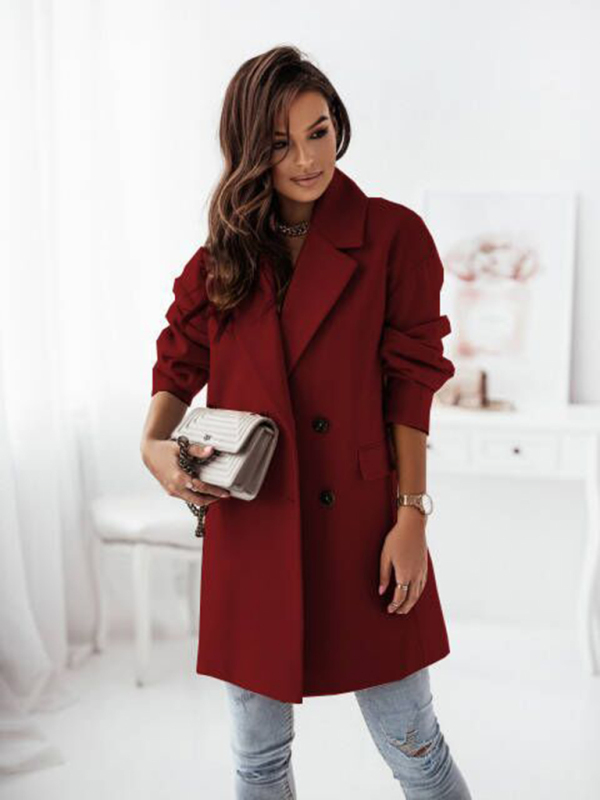 Long sleeve suit collar double breasted woolen coat new style temperament - Image 8