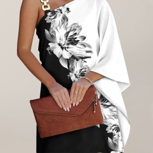 Women's Fashion Print Sexy Diagonal Neck Strapless Dress