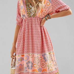 Boho Floral Print Casual Midi Dress