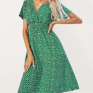 Women's Floral V-Neck Casual Midi Dress