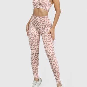 Leopard print beautiful back tight sports suit peach hip lifting high waist fitness clothes