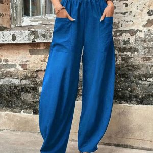 Women's Pants Solid Color Pocket Women's Casual Pants Elastic Pants Trousers