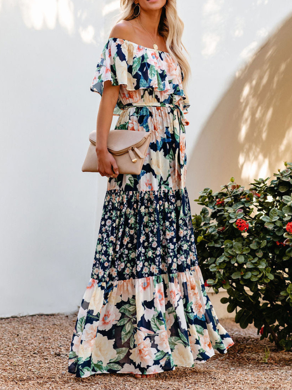 New one-shoulder printed long swing dress - Image 7
