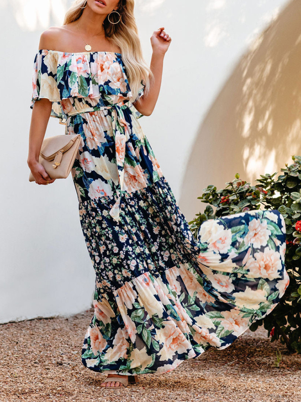 New one-shoulder printed long swing dress - Image 4