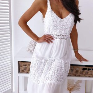 New European and American sexy lace stitching suspender beach skirt dress