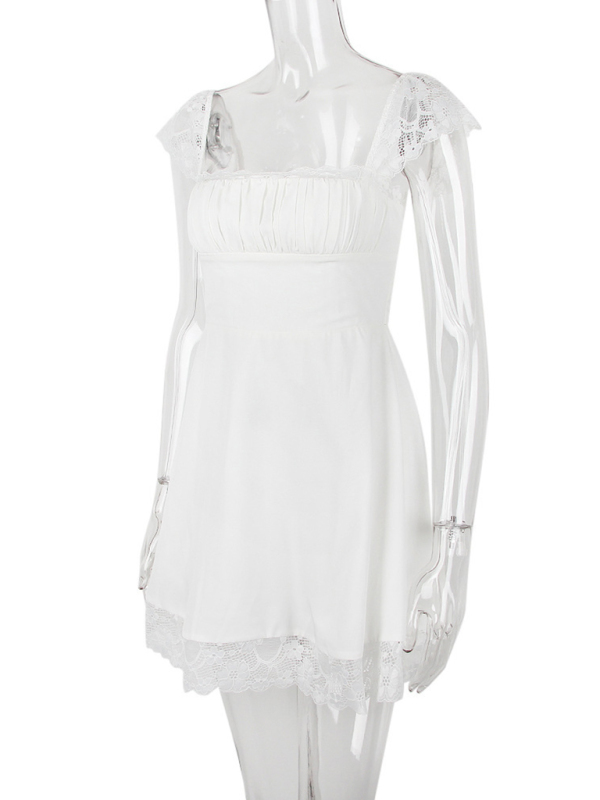 Lace Square Neck Slip Dress Slim Backless White French Dress - Image 5