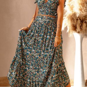 New V-neck short-sleeved pullover floral waist slimming irregular dress