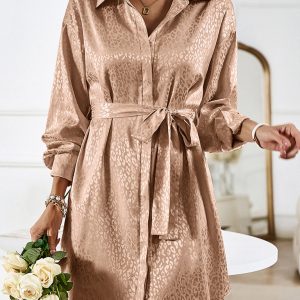 Elegant and elegant shirt collar open placket long sleeve dress