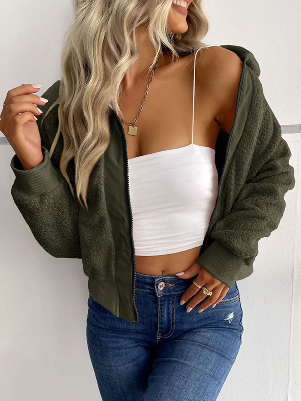 New fashion women's solid color long-sleeved lapel sherpa jacket - Image 11