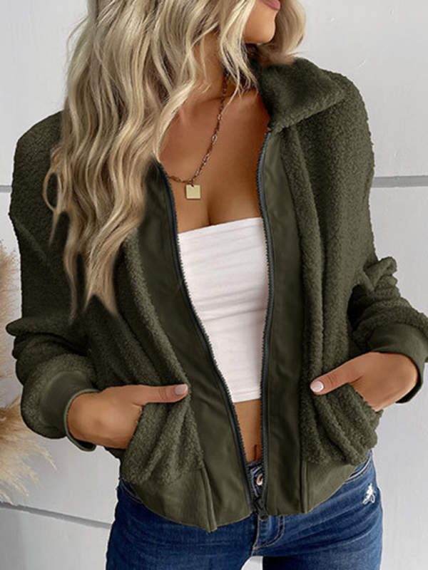 New fashion women's solid color long-sleeved lapel sherpa jacket - Image 10