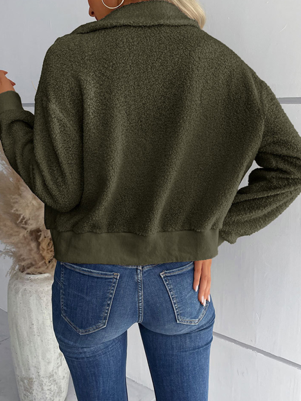 New fashion women's solid color long-sleeved lapel sherpa jacket - Image 9