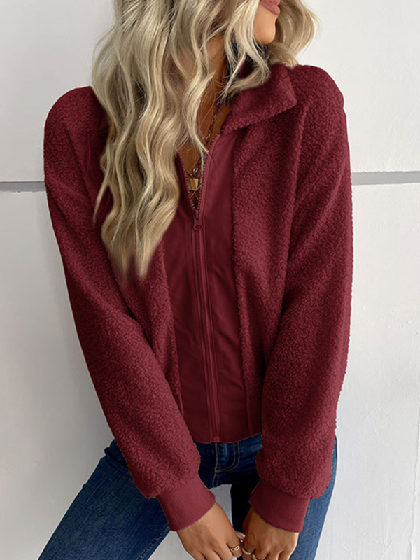 New fashion women's solid color long-sleeved lapel sherpa jacket - Image 16