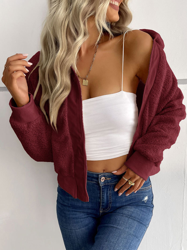 New fashion women's solid color long-sleeved lapel sherpa jacket - Image 15