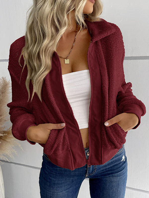 New fashion women's solid color long-sleeved lapel sherpa jacket - Image 13