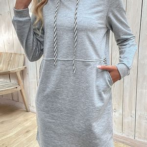 New women's long-sleeved stitching hooded sweater dress