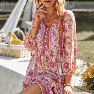 holiday wind dress short skirt positioning flower women's clothing