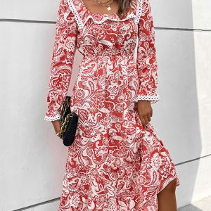 Boho Print Vacation Flowing Midi Dress