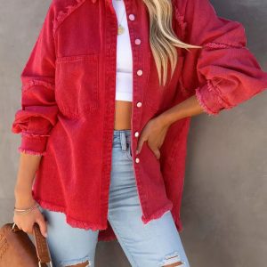 Casual Fringed Ripped Loose Denim Jacket