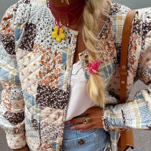 Color Block Print Loose Thin Cotton Jacket
