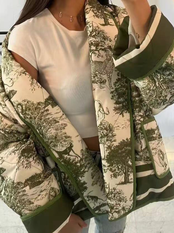 New printed cotton-padded jacket with double pockets