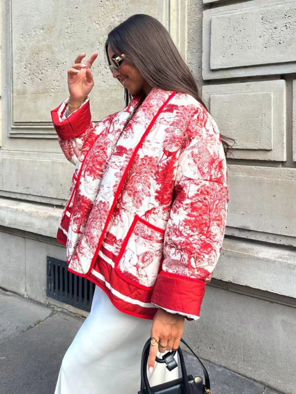 New printed cotton-padded jacket with double pockets - Image 8