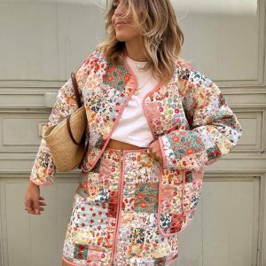 Printed round neck thin cotton coat