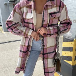 Women's single-breasted plaid long-sleeved shirt jacket