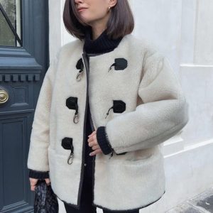 New Fashionable Cashmere Women's Metal Lock Design Cardigan Jacket