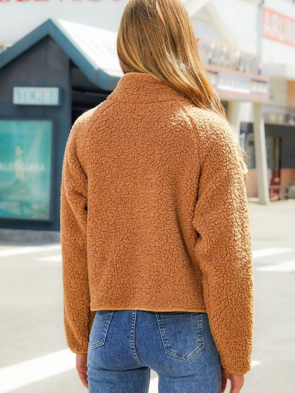 New cardigan zipper long sleeve plush patchwork jacket - Image 4