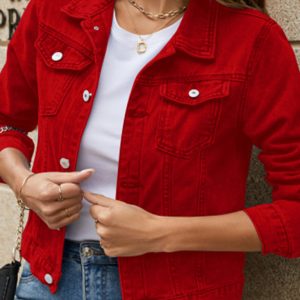 Women's slim lapel regular denim jacket