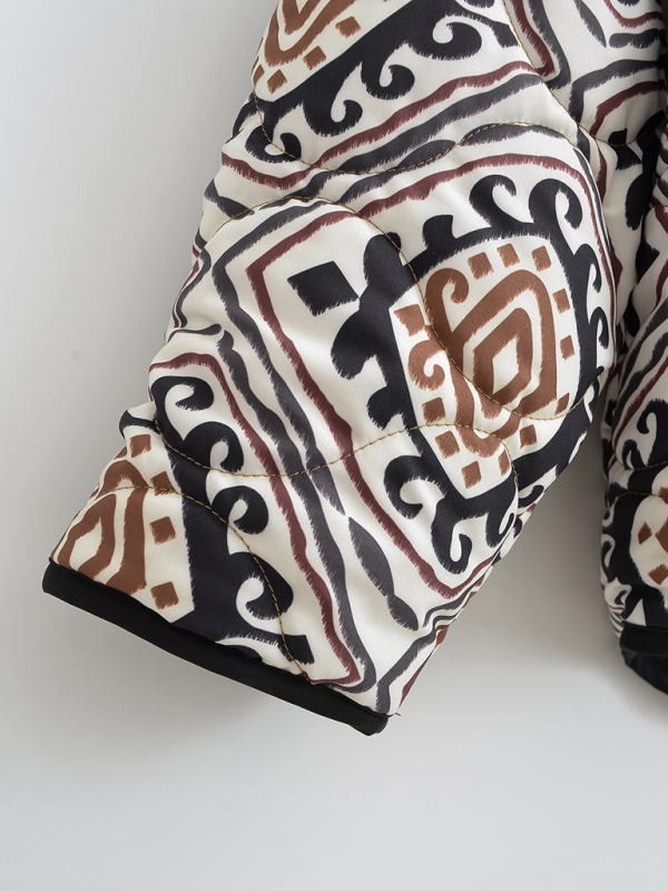 New fashionable printed fake two-piece contrasting color small stand-up collar cotton coat - Image 4