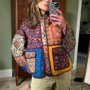 New autumn and winter printed casual loose jacket women's cotton coat