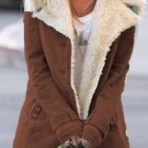 Autumn and winter solid color plush lapel mid-length coat