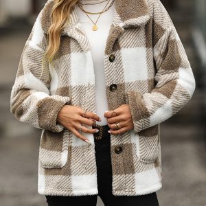 Women's plaid single-breasted double-sided velvet jacket