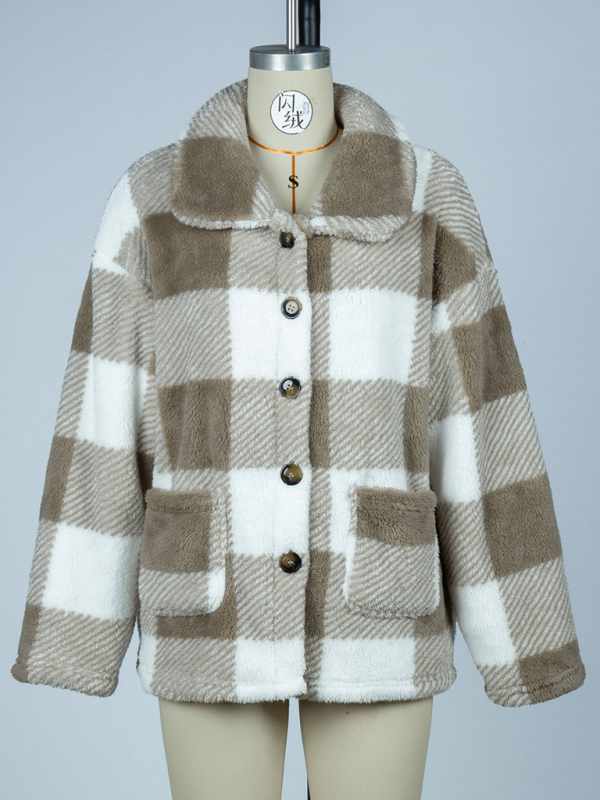 Women's plaid single-breasted double-sided velvet jacket - Image 3