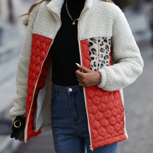 Women's Plush Quilted Zip Stand Collar Jacket