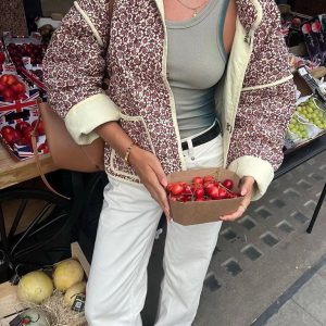 Women's casual loose printed quilted jacket