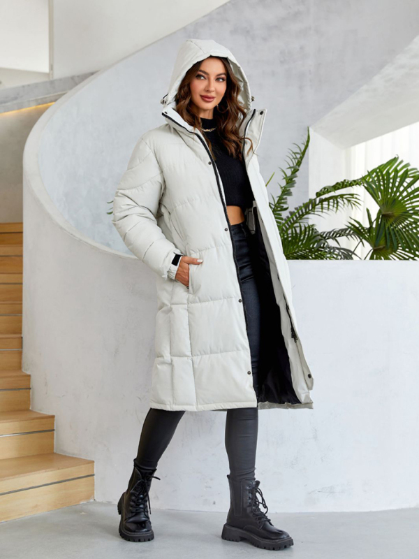 Women's warm windproof zipper thickened long coat - Image 2