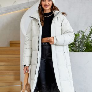 Women's warm windproof zipper thickened long coat