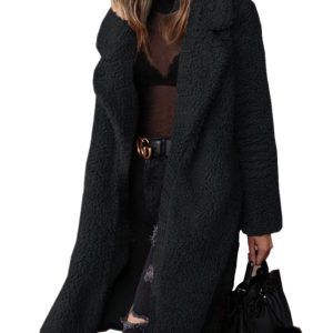 Women's loose long sleeve lapel plush jacket
