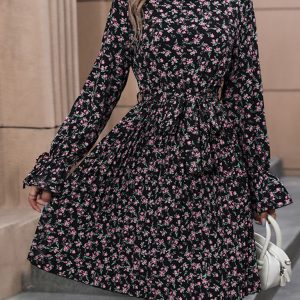 Bohemian Floral Print Long Sleeve Dress