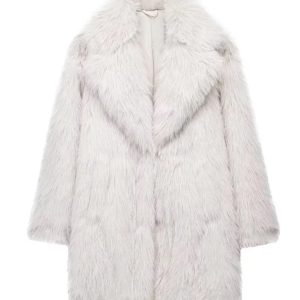 New women's warm lapel loose faux fur effect coat