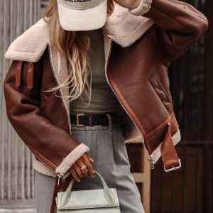 Women's new lapel lamb wool jacket women's street motorcycle style jacket