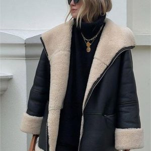Cashmere leather fur collar composite jacket