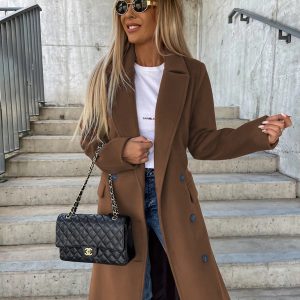 Women's new autumn and winter simple long-sleeved lapel button slit woolen jacket